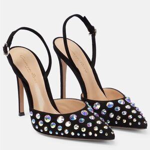 Gianvito Rossi Black Spectra Suede Embellished Slingback Pumps